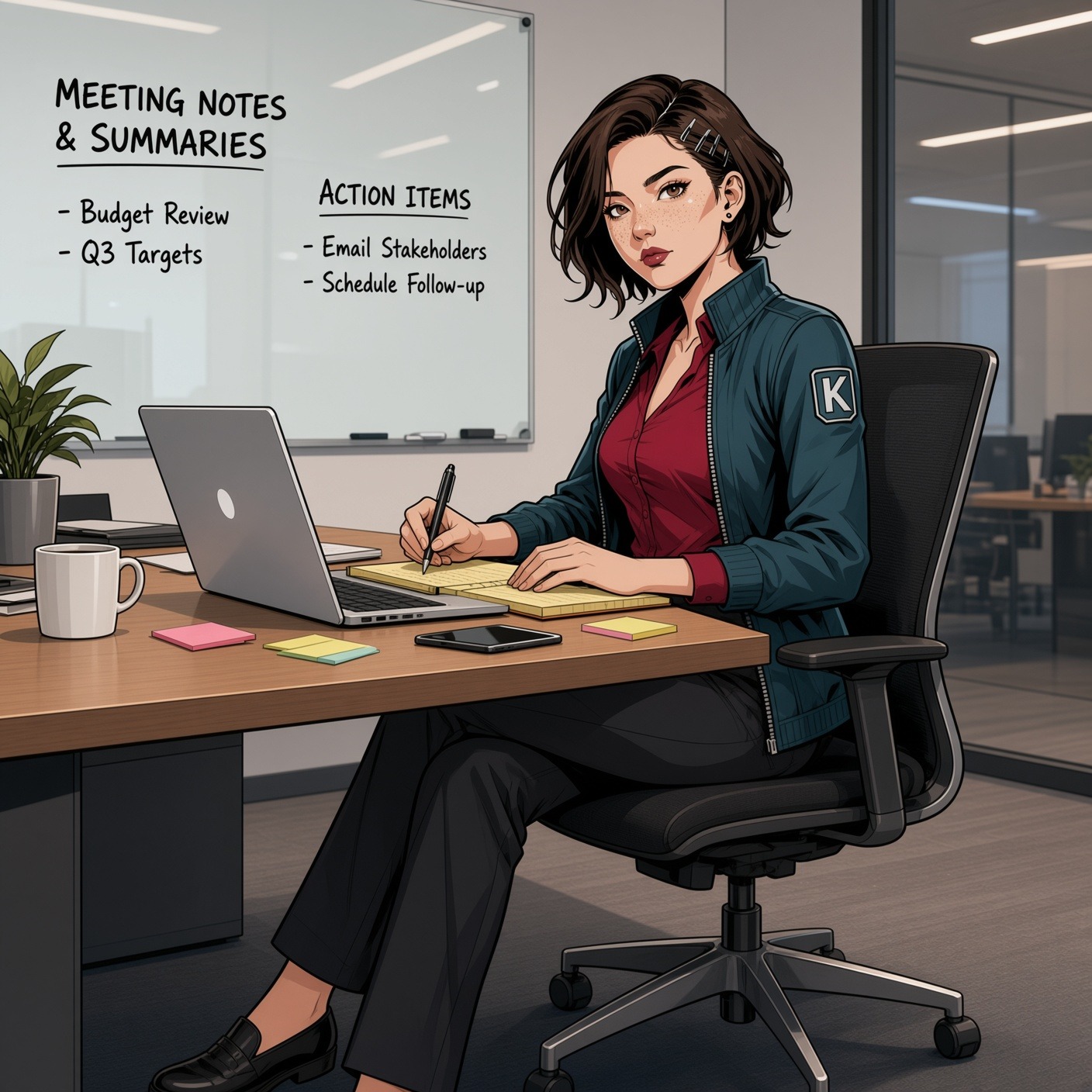 Grace taking meeting notes